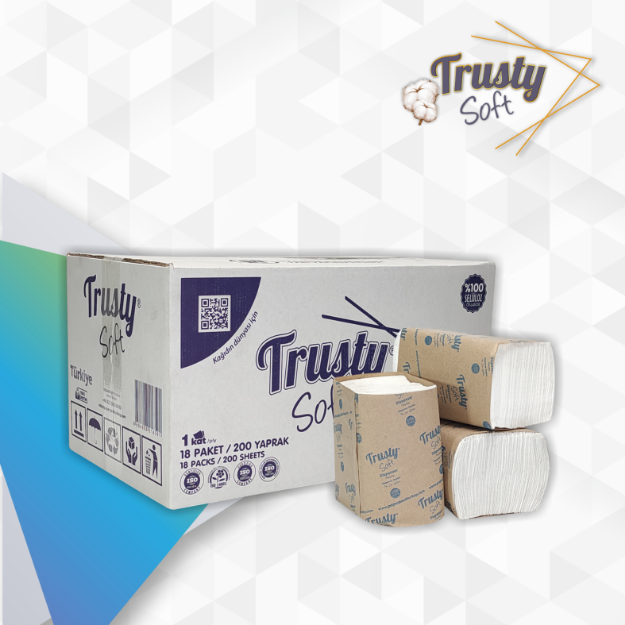 Picture of TRUSTY DİSPENSER PEÇETE 200 YAPRAK 1 KOLİDE ****18 PAKET 17cm*20cm %100 SELÜLOZ***