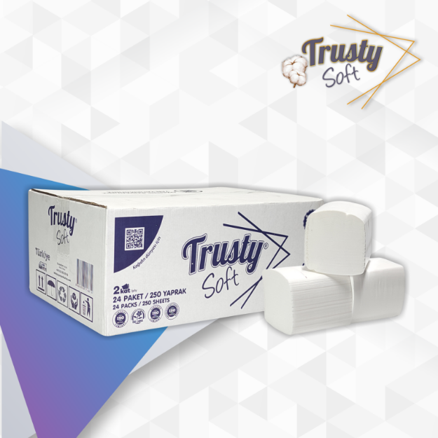 Picture of TRUSTY POP UP PEÇETE **** İÇTEN ÇEKMELİ MENDİL 250 YAPRAK KOLİDE 24'lü %100 SELÜLOZ